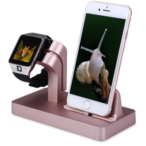 متوافق مع أجهزة Apple، قاعدة شحن 2 في 1، حامل هاتف مكتبي، متوافق مع iPhone X و8 و7 Plus و6S و5 و5S وSE وiPhone Watch I وII وIII، حامل شاحن