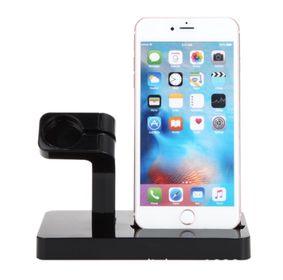 متوافق مع أجهزة Apple، قاعدة شحن 2 في 1، حامل هاتف مكتبي، متوافق مع iPhone X و8 و7 Plus و6S و5 و5S وSE وiPhone Watch I وII وIII، حامل شاحن - الصورة 6